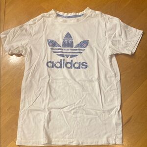 Adidas girls White Tee with Blue Logo